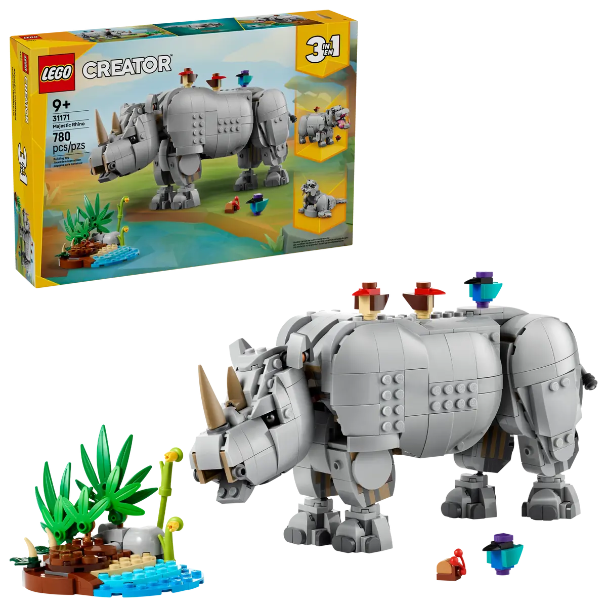LEGO® Creator 3-in-1 31171 Wildtiere: Majestätisches Nashorn mit Vögeln