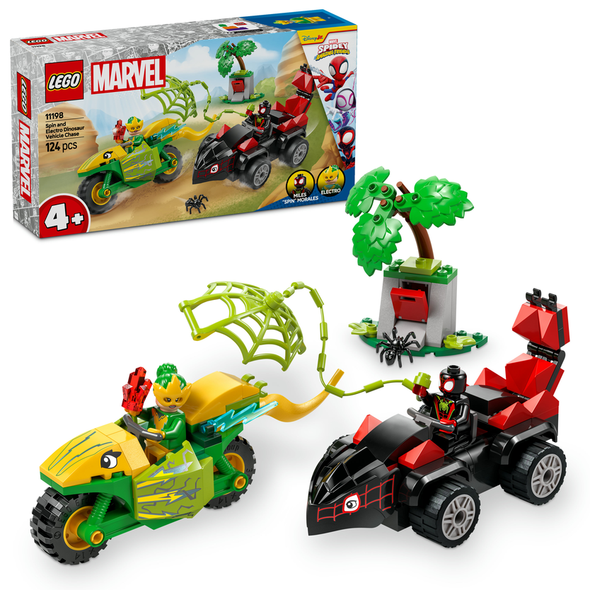 LEGO® Marvel 11198 Spin, Electro a naháňačka s dinosaurím vozidlom